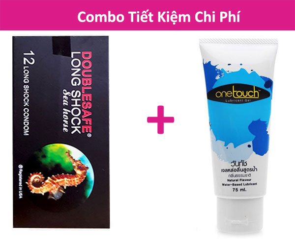 combo bao Cao Su Kéo Dài Double Safe Long Shock + Gel Bôi Trơn OneTouch 1